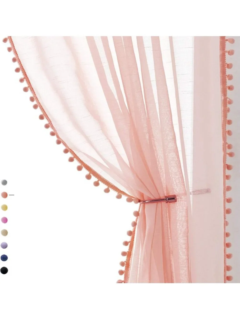 Blush Pink Pompom Sheer Curtains - 84